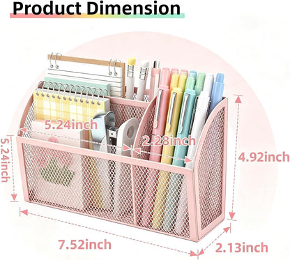 Magnetic Pencil Holder, Magnetic Organizer for Locker Accessories, Black | Mesh Marker Holder with Strong Magnets and 3 Compartments for Whiteboards Refrigerators and Magnetic Lockers