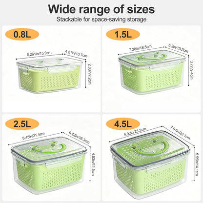 YudouTech 4 PCS Fruit Storage Containers for Fridge-Features removable Colander,All-in-One Fruit Washing Bowl & Colander,Microwave/Dishwasher Safe for Berry,Lettuce,Salad & Meat Fresh Longer,Green