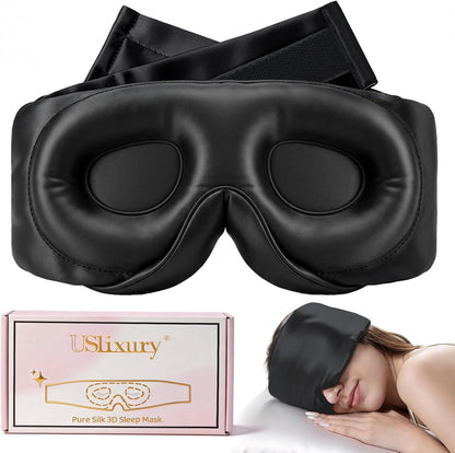 USlixury® 3D Contoured Silk Sleep Mask – Total Blackout, Zero Eye Pressure