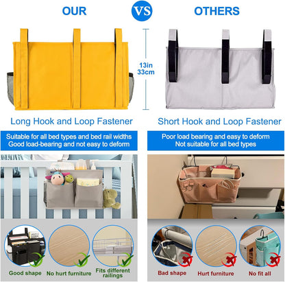 Surblue Bedside Caddy Hanging Organizer Storage Bag Pocket for Bunk, Hospital, College Dorm Rooms, Baby Bed Rails, Camp - 4 Pockets, 2 Hooks (Blue)