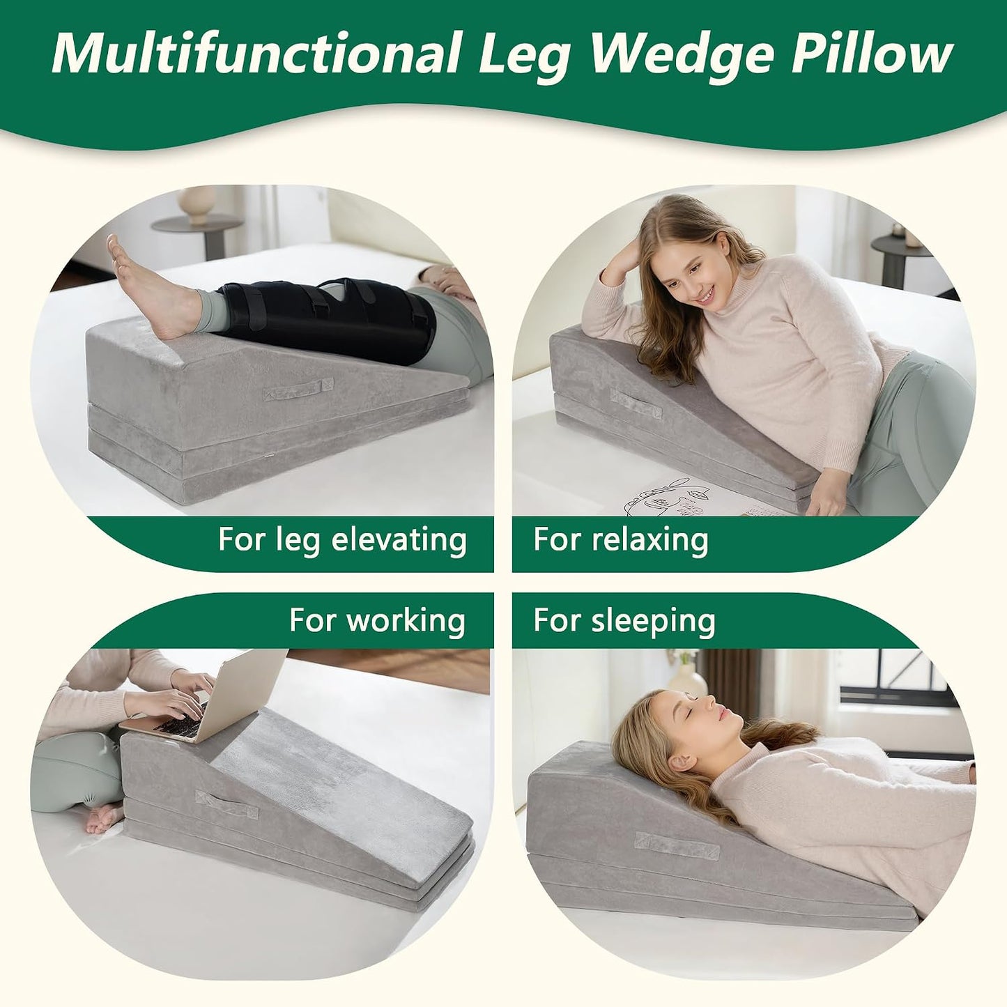 Wedge Pillow for Sleeping, Bed Wedge Pillow for After Surgery 3-Height Memory Foam Leg Elevation Pillow for Swelling Back Pain Relief Sciatica Knee Ankle Pain Bed Support Legs L 24"