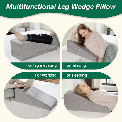 Wedge Pillow for Sleeping, Bed Wedge Pillow for After Surgery 3-Height Memory Foam Leg Elevation Pillow for Swelling Back Pain Relief Sciatica Knee Ankle Pain Bed Support Legs L 24"