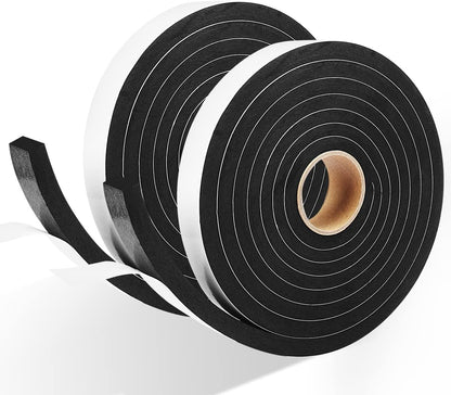 2 Rolls Foam Seal Tape for Door Window Insulation, Soundproof and Shockproof Foam Adhensive Strip, 3/8" Wx3/16 T Single Sided Foam Tape, Cold Air and Draft Closed Cell Seal Strip,Total 32FT