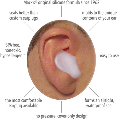 Mack's Pillow Soft Silicone Earplugs - 6 Pair, Value Pack of 2 – The Original Moldable Silicone Putty Ear Plugs for Sleeping, Snoring, Swimming, Travel, Concerts and Studying | Made in USA