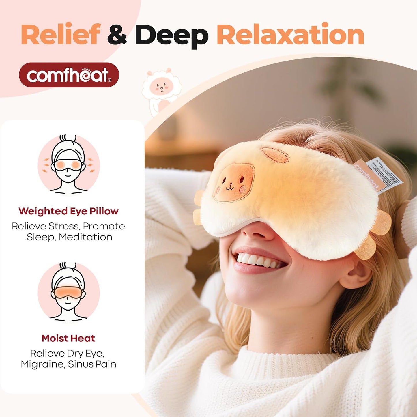 Lavender Weighted Eye Pillow for Yoga Relaxation | Microwavable Moist Heat Eye Compress Mask Pillow with Washable Cover for Meditation, Yoga, Spa, Sleeping, Migraine Relief