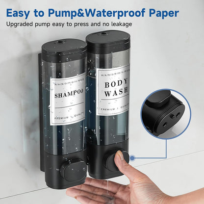 Shampoo and Conditioner Dispenser,Shower Soap Dispenser 3 Chamber No Drill Wall-Mounted Shampoo Dispenser for Shower Wall Mounted Shower Dispenser for Bathroom Hotel Large Capacity,Black