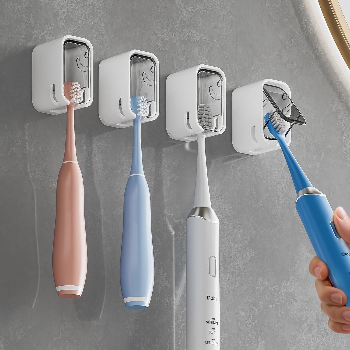 MOPMS Single Slot Toothbrush Holders Wall Mounted with Cover for Bathrooms | 2PCS Toothbrush Cover for Shower, Single Toothbrush Dispenser Storage Organizer for Family & Travel