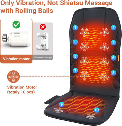 CARSHION Upgraded Length,10 Vibration Motor,Back Massager Cushion with Heat | Heated Seat Cover Massage Cushion for Pain Relief for home