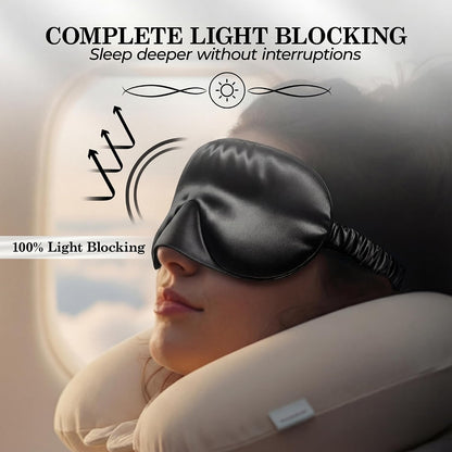 SLEEP SANCTUARY 100% Pure Mulberry Silk Sleep Mask - 22 Momme Light Blocking 3D Contour Silk Eye Mask for Sleeping - Secure Fit for Side Sleepers, Women & Men - Cloud Soft (Misty Blue)