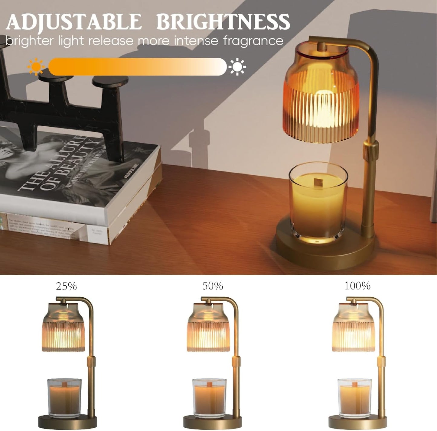 Candle Warmer Lamp with Timer Dimmer,Adjustable Height with 2 Bulbs,Birthday Gifts for Women,for Jar Candles Home Decor,Black