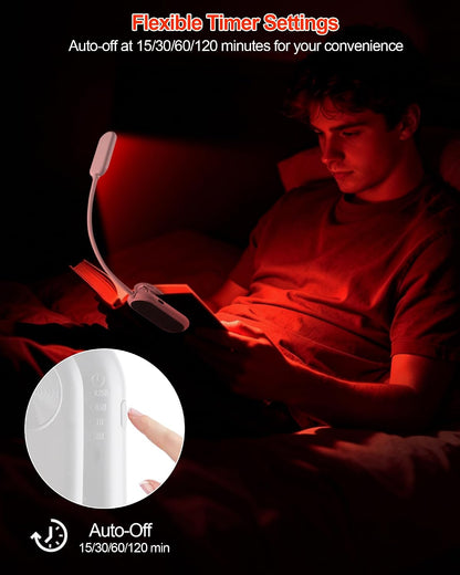 630nm Red Book Light for Reading at Night [1 Pack] - Zero Blue Light, Dimmable Reading Lights for Books in Bed, LED Book Lamp Clip on, Gift for Students Parents Nurse Studying Travel