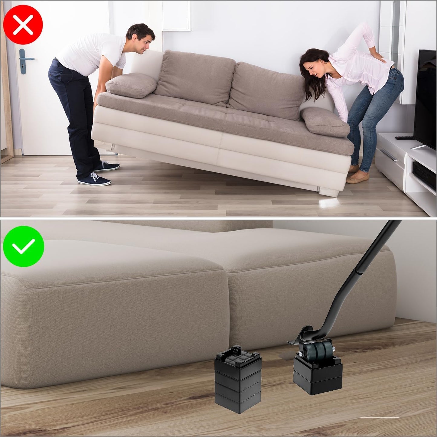 QWORK Furniture Lifter Tool, Appliance Furniture Metal Lifters for Heavy Furniture Movers Sliders Easily (1 Lifter & 4 Heightening Block)