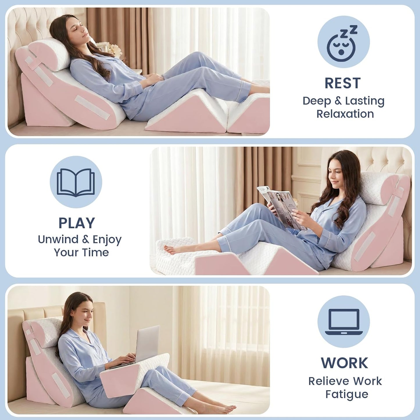 5PCS Wedge Pillow Set for After Surgery, Adjustable Orthopedic Foam Bed Wedge Pillow for Acid Reflux, GERD & Heartburn Relief, Back & Leg Elevation Support for Sleeping & Sitting Up, White Grey