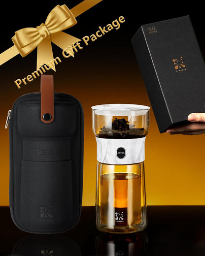 ZENS Glass Infuser Teapot, One Touch Tea Maker for Loose Leaf Tea, Walnut