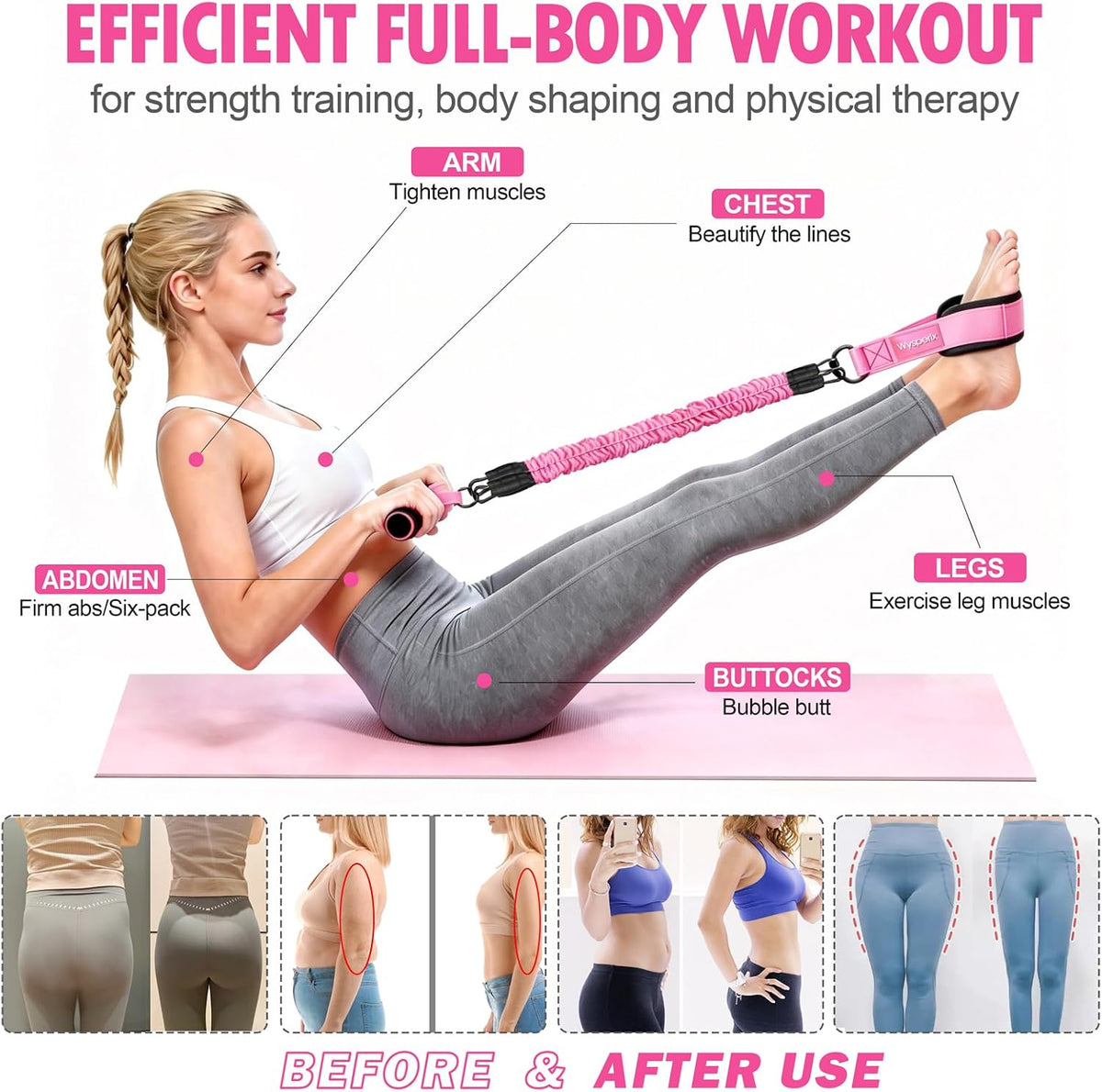 Foot Pedal Resistance Bands with Handles, Multifunction Elastic Yoga Exercise Bands, Home Gym Fitness Equipment for Women & Men to Tone Abs, Core, Legs, Arms, Waist
