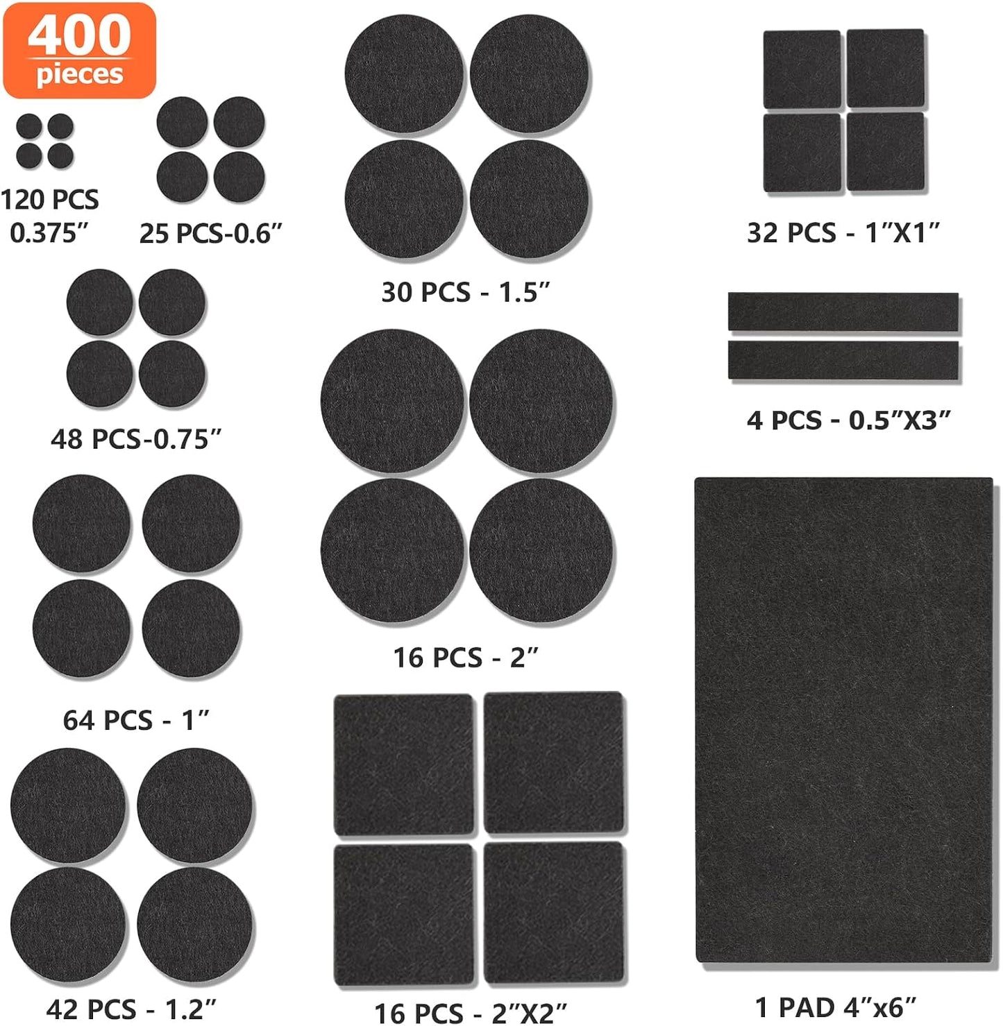 Felt Furniture Pads 300 Pieces, Furniture Pads for Hardwood Floors Black | Self-adhesive felt pads prevent scratches and noise, ideal for chair legs, suitable for hardwood floors and indoor furniture