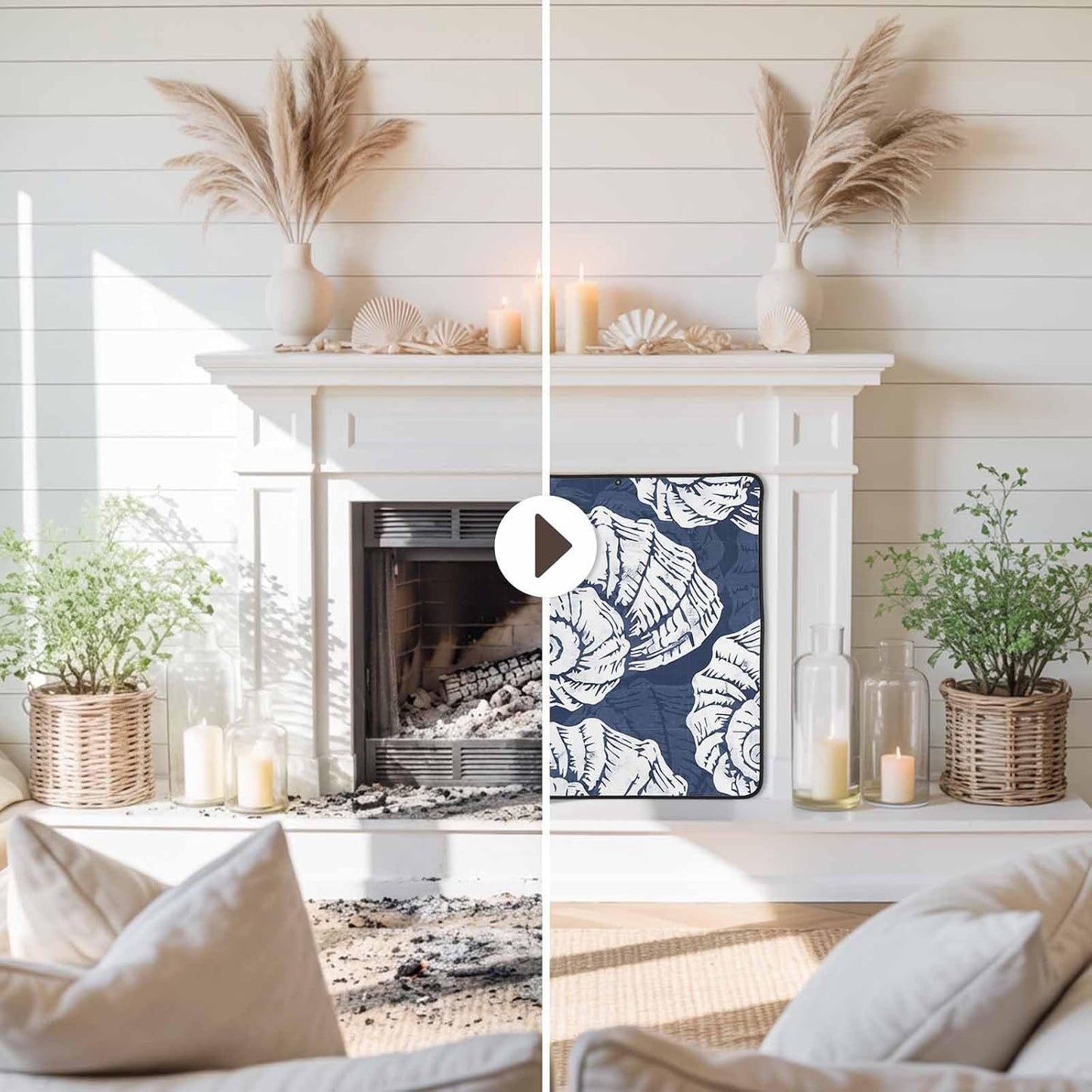Magnetic Fireplace Cover Navy Blue Coastal Shells Fireplace Screen Decorative Ocean Conch Marine Life Insulation Fireplace Blocker Save Energy Fireplace Draft Stopper Covers for Living Room 36x30 Inch