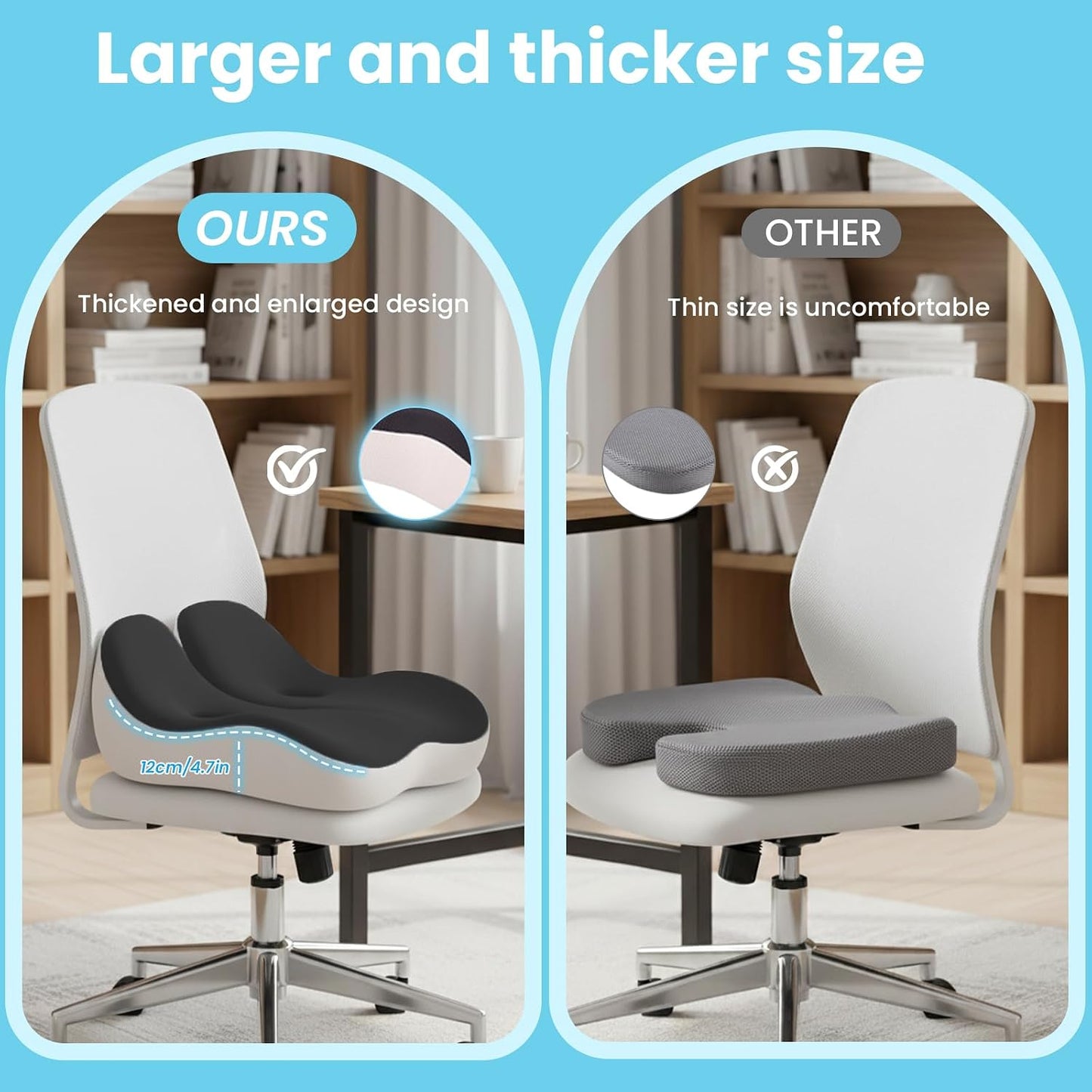 Seat Cushion, Memory Foam for Sit Bone and Back Pain Relief | Dual-Hole Ventilation, Coccyx,Sciatica and Tailbone Hip Relief ,Posture Support ,Office Chair and Car Seat,Home Use