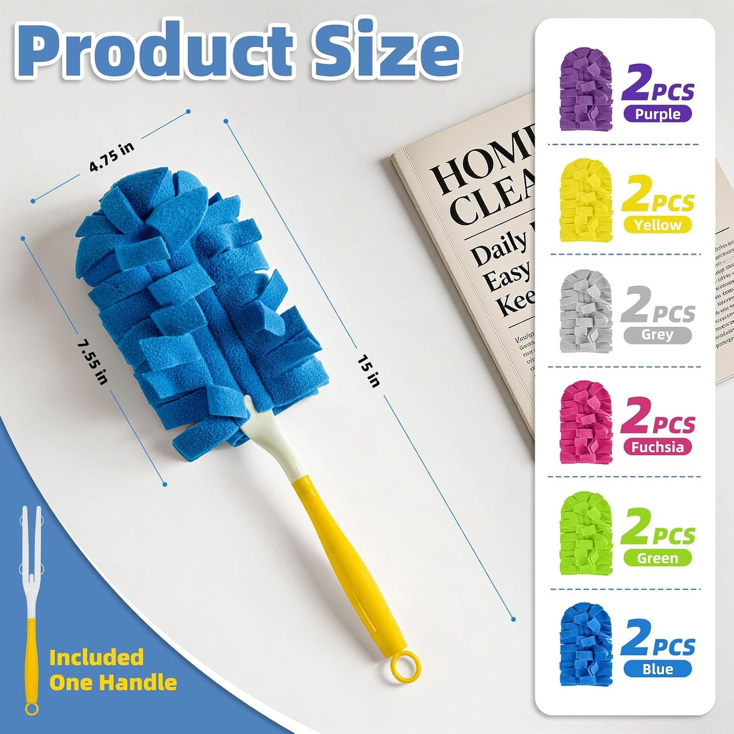 Reusable Duster Refills, Washable Duster for Swiffer (6 PCS) | Include 1 Handle & Laundry Bag, Microfiber Dusting Cloths for Cleaning Fan, Floor, Blind, Windows