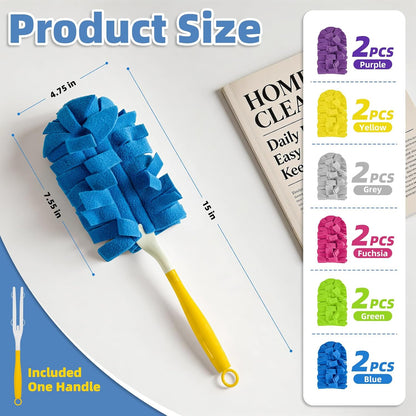 Reusable Duster Refills, Washable Duster for Swiffer (6 PCS) | Include 1 Handle & Laundry Bag, Microfiber Dusting Cloths for Cleaning Fan, Floor, Blind, Windows