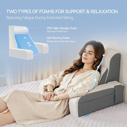 Kayfia Reading Pillow, Gel Memory Foam Back Rest Pillow, 19", Gray