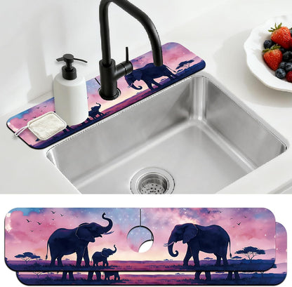 2Pcs Peonies Kitchen Sink Splash Guard Faucet Mat Vintage Florals Faucet Mat For Bathroom Kitchen 5.5x23.6In