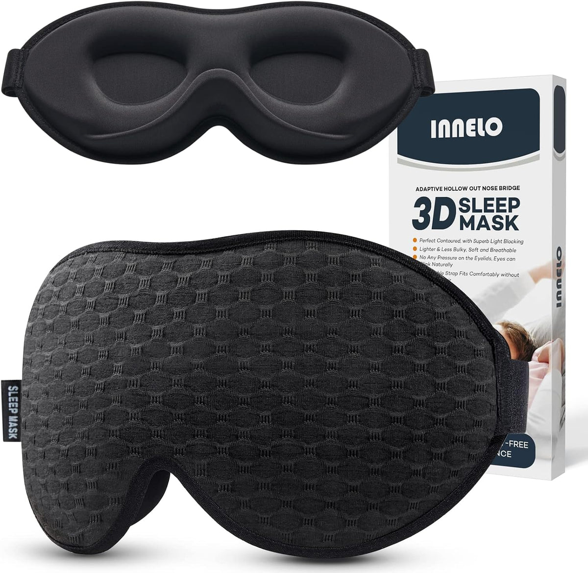 INNELO Sleep Mask for Side Sleeper, 3D Zero-Pressure, 100% Blackout, Nap