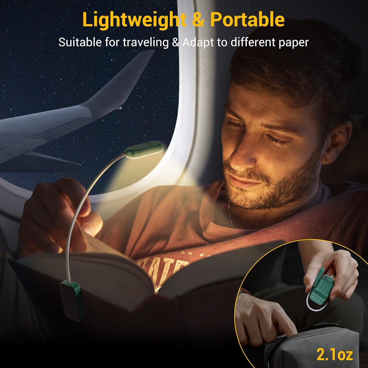 2 Pack Rechargeable Book Lights for Reading in Bed, Eye-Caring Clip-On Reading Lights with 3 Color Temperatures & 3 Brightness Levels, Lightweight Book Light for Night Reading, Kids, Study