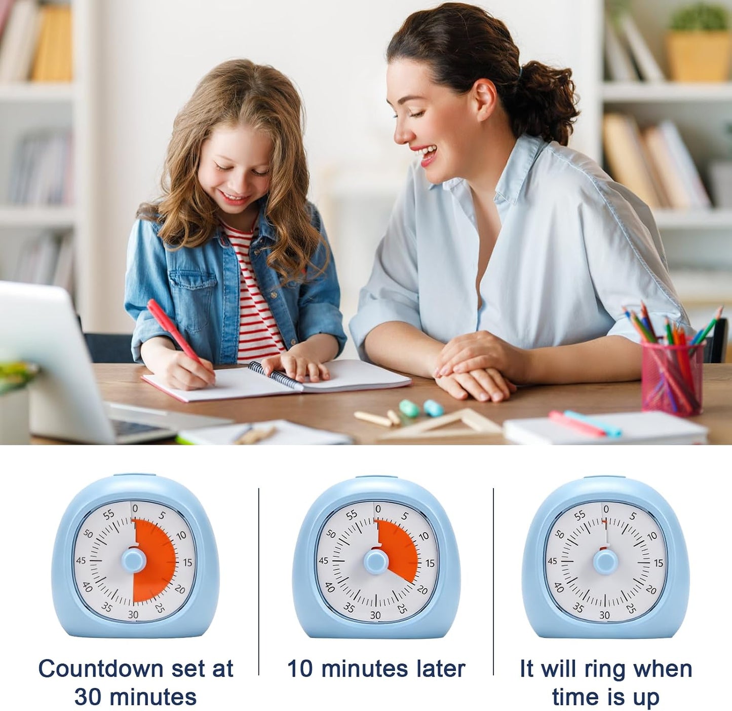 60-Minute Visual Timer for Kids, Rechargeable No-Ticking Countdown Timer for Kids and Adults, Focus Tool for ADHD & Autism, Visual Timer for Classroom,Kitchen, Office and Routines