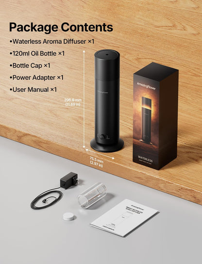 Waterless Essential Oil Diffuser, Smart Scent Diffuser with Nightlight, Smart Schedules, Up to 1100 sq ft, App Control Cold Air Scent Diffuser Oil Machine for Home Large Room and Commercial Use, Black