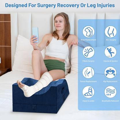 TranquilRelax Leg Elevation Pillow for After Surgery, Wedge Pillow, Grey | Single-leg design, adjustable height, U-shaped cradle, supportive memory foam, washable cover, leg elevation for swelling