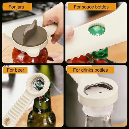 4-in-1 Jar Opener for Weak Hands, Adjustable Lid & Bottle Opener Black | Ergonomic non-slip grip for arthritis hands, opens jars bottles cans, adjustable multi-size lid remover, durable kitchen tool