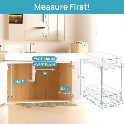 Vtopmart 2 Pack Pull Out Bathroom Under Sink Organizer (S-Standard) | Slide-out drawers, Multi-purpose storage, Clear visibility, Easy Set-up