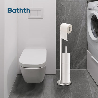 Toilet Paper Holder Stand, Brushed Nickel Toilet Paper Holder Free Standing | Stainless Steel Toilet Paper Holder for 4 Rolls, Bathroom Organizers and Storage with Anti-Slip Base and Rustproof