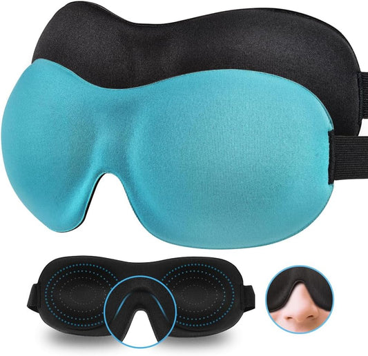 Sleep Mask SleepFun Invisible Alar Deep Orbit 3D Eye Mask Ultra Lightweight & Comfortable Sleeping Mask for Travel, Nap, Shift Works, Black & Blue