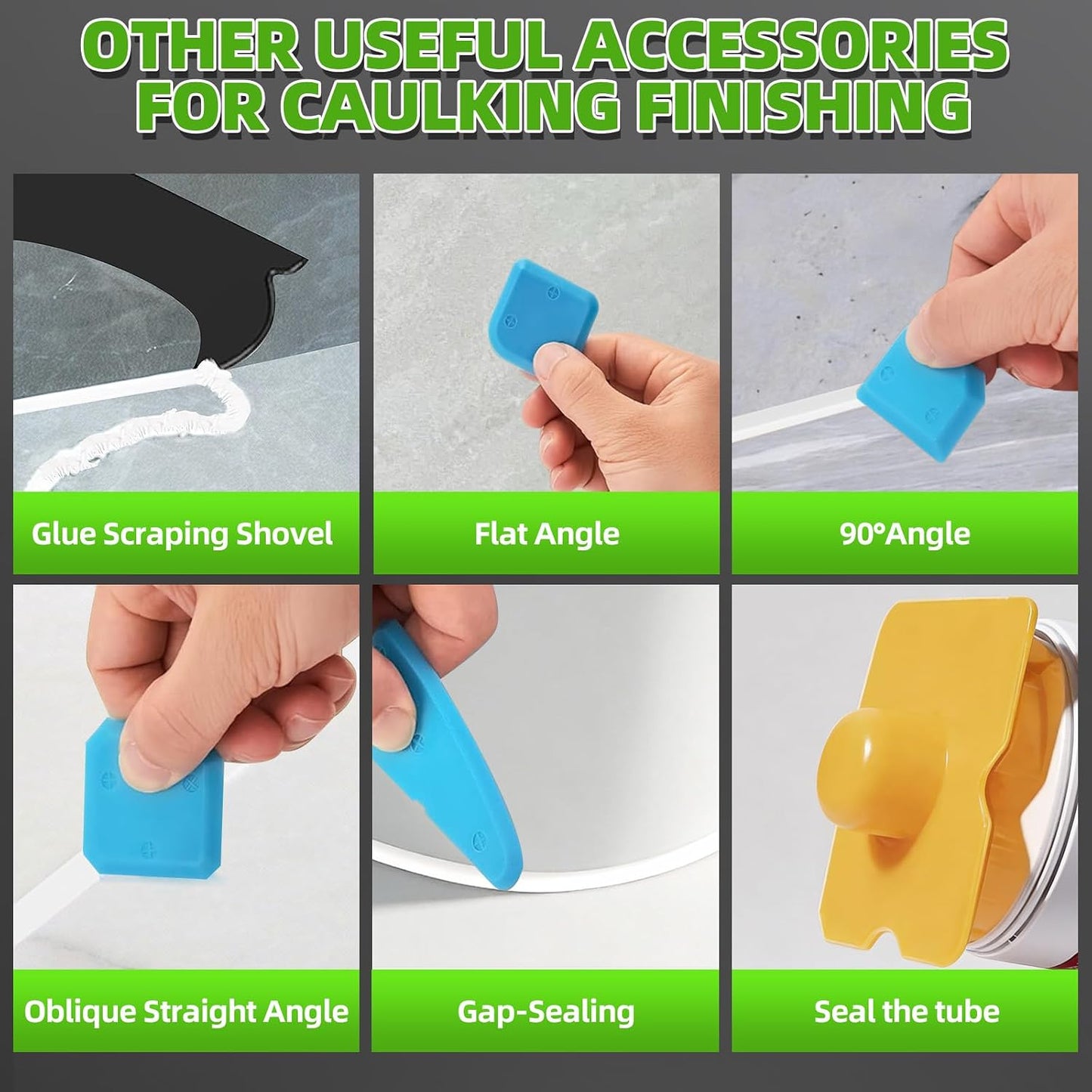 5 in 1 Silicone Caulking Tool Kit, Caulk Remover Tool with Stainless Steel Head,Caulk Finishing Tool with Different Angles,Grout Removal Tool for Kitchen Sink Washroom Floor Bathroom Toilet Caulking