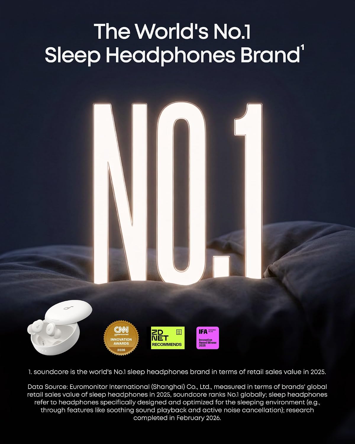 Soundcore Sleep A30 by Anker Sleep Earbuds, Smart Active Noise Cancelling Sleep Headphones, Adaptive Snore-Masking System, Ultra-Comfort for Side Sleepers, 45H Playtime(Renewed)