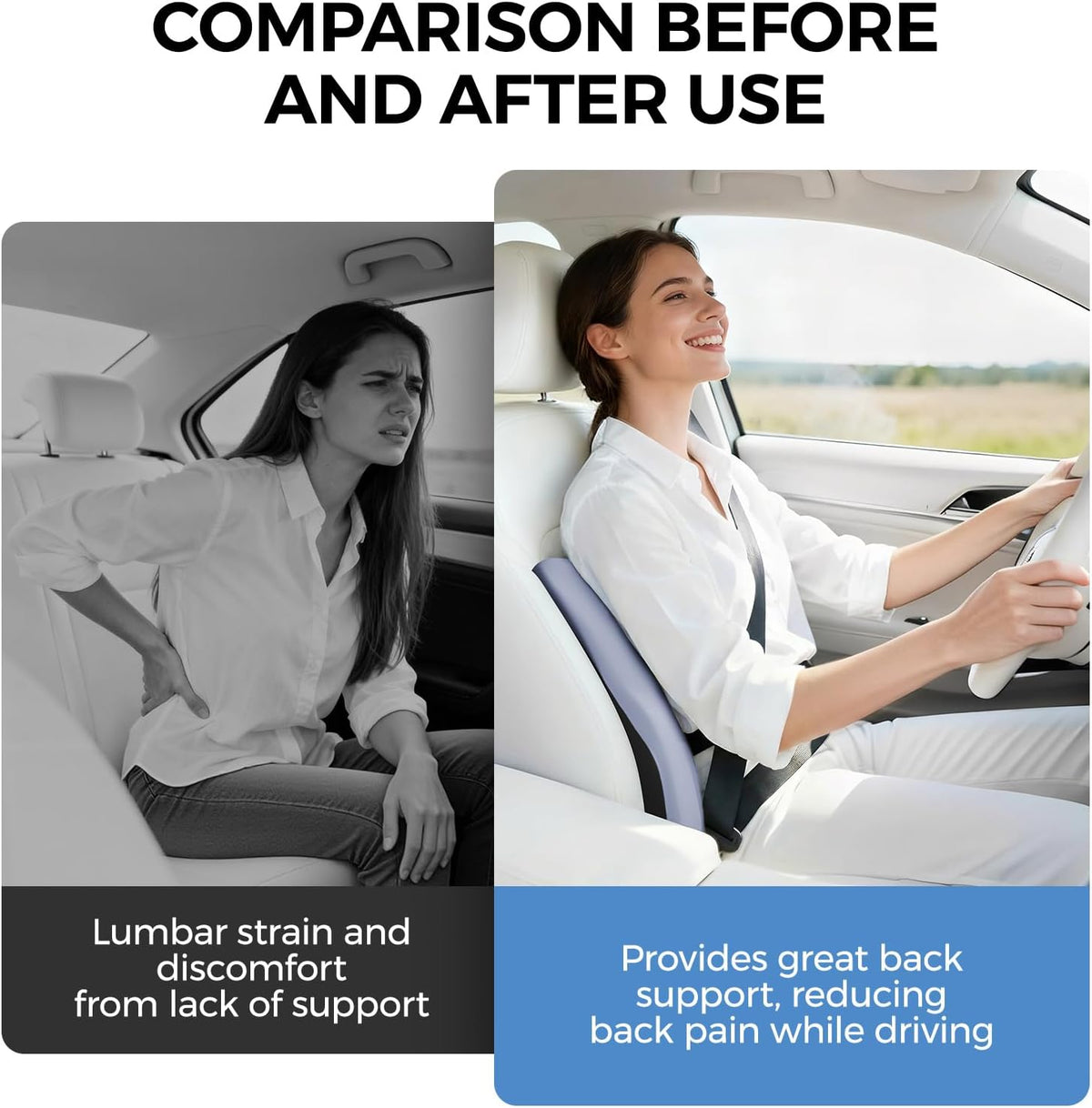 BEBAS Ergonomic Lumbar Support Pillow for Car, Memory Foam Car Back Cushion