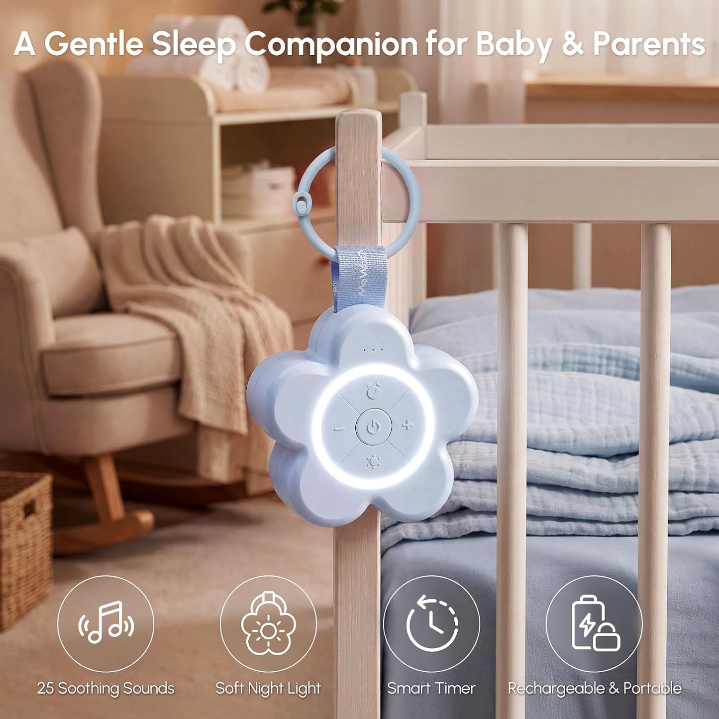 Mewaii Portable Sound Machine Baby for White Noise, Night Light for Kids | 25 Soothing Sounds, Rechargeable Travel Sound Machine, Newborn Essentials Shower Gift, For Nursery, Home, Sleep Aid