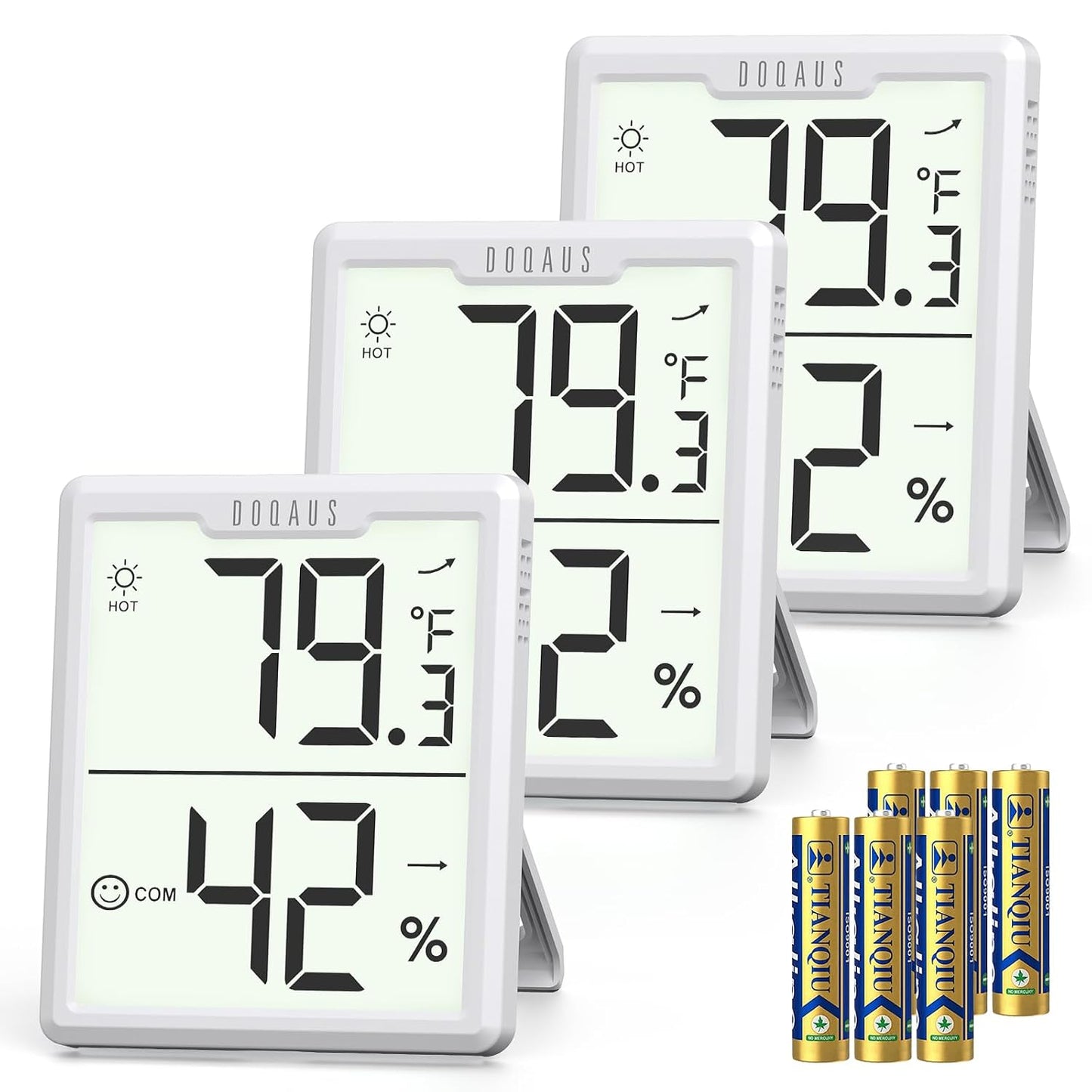 DOQAUS 3 Pack Digital Hygrometer Indoor Thermometer Black | Room Thermometer with Temperature and Humidity Monitor, 3.4" Large Display, Humidity Meter for House, Baby Room, Greenhouse