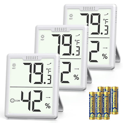 DOQAUS 3 Pack Digital Hygrometer Indoor Thermometer Black | Room Thermometer with Temperature and Humidity Monitor, 3.4" Large Display, Humidity Meter for House, Baby Room, Greenhouse