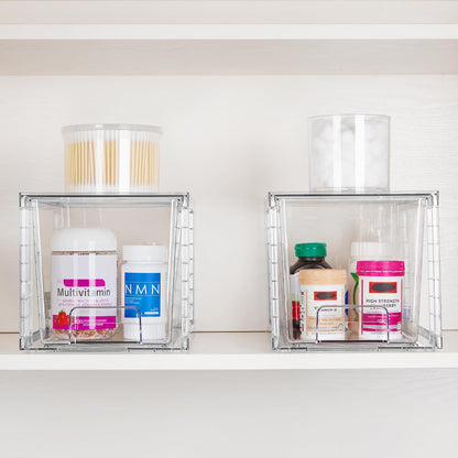 Vtopmart 4 Pack Large Stackable Storage Drawers, Clear | Easily Assemble Bathroom Closet Undersink Organizers and Storage Kitchen Cabinets,Pantry,Makeup,Medicine Organization