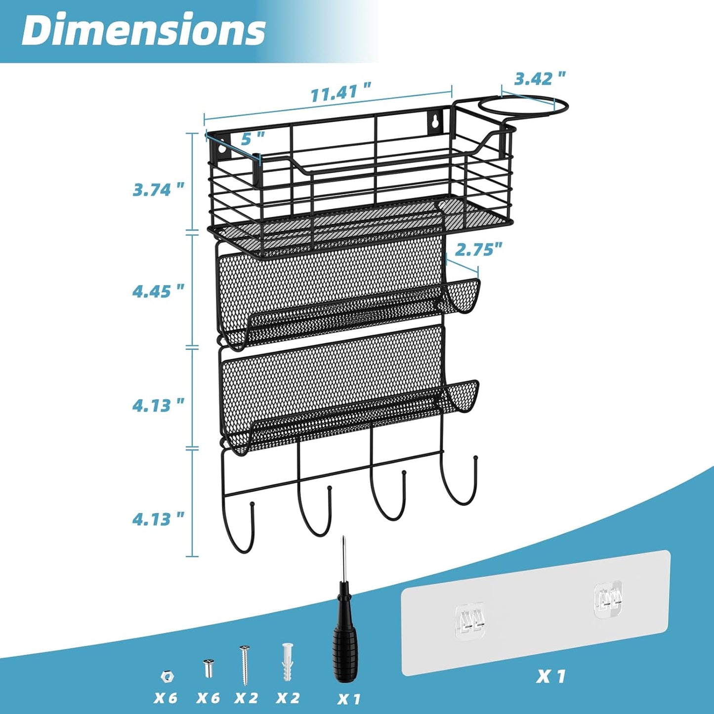 3 Tier Hair Tool Organizer Wall Mount, curling iron holder Basket, Black | Metal Mesh, Hair Dryer Holder, Bathroom Hair Styling Tool Organizer, Blow Dryer Holder, Hair Straightener Organizer