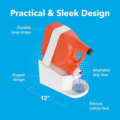 IMPRESA Laundry Detergent Stand - 2-Pack, White Drip Catcher & Liner, Laundry Detergent Storage - Hook & Loop Strap & Secure Grip Feet, Room Organization
