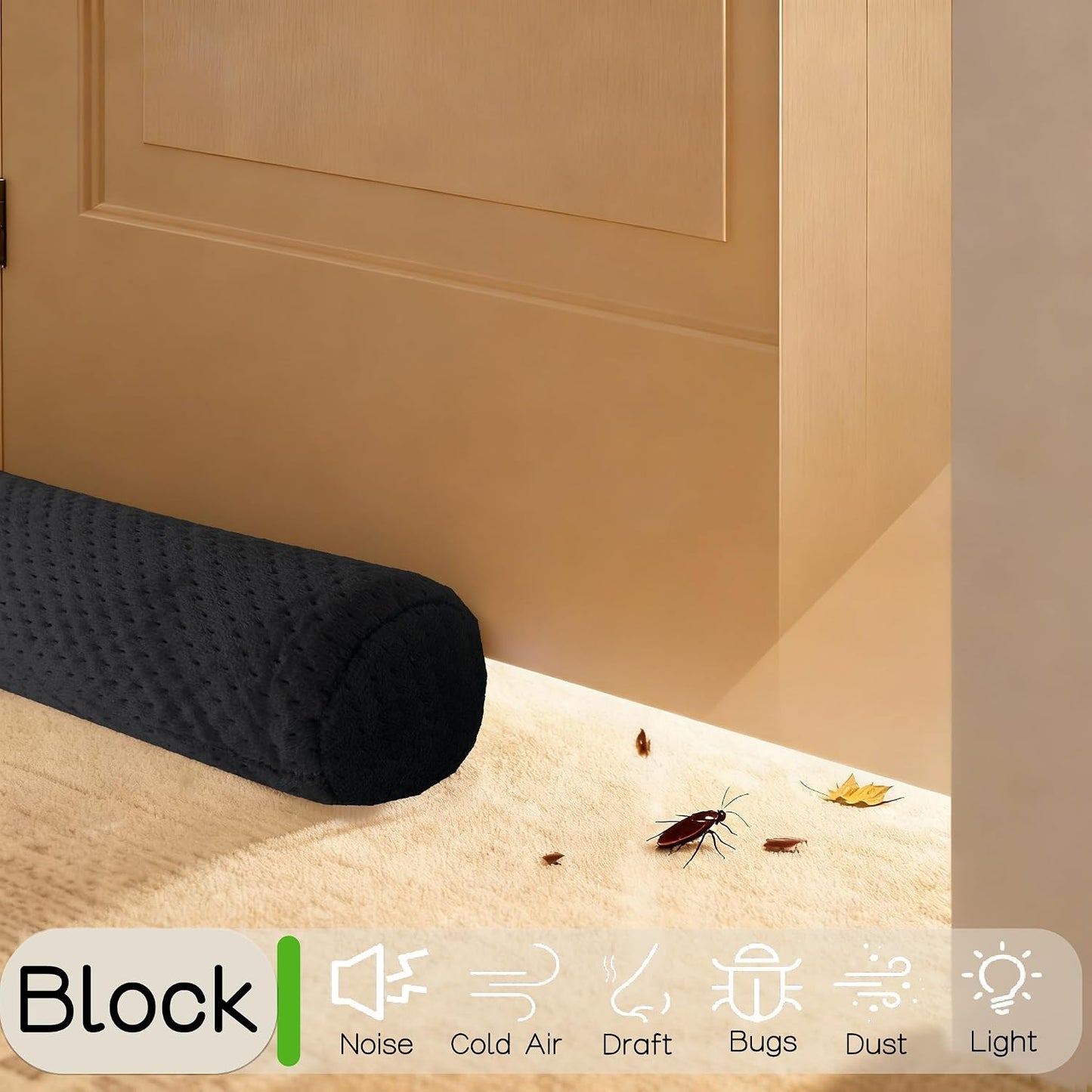 Under Door Draft Stopper, Draft Stopper for Bottom of Door, Adjustable 30-36 Inch Door Draft Blocker, Under Door Gap Filler, Easy Install Door Seal, Helps Reduce Drafts, Noise and Heat Loss Black