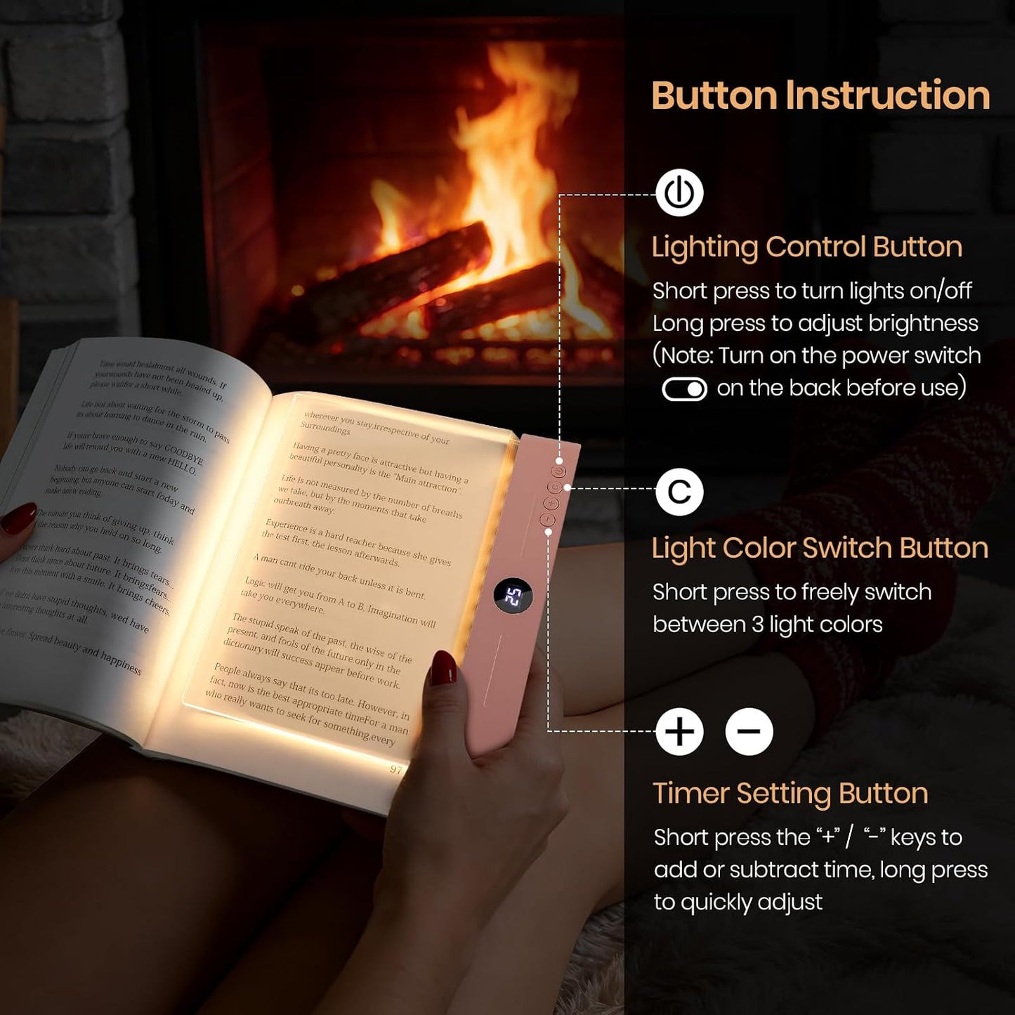 LED Book Light, 3 Color Temps & Stepless Dimming, Night Reading with Timer | 2-In-1 Rechargeable Clear LED Flat Reading Light and Night Light. Perfect for Night Reading and Bookish Gifts(Black)