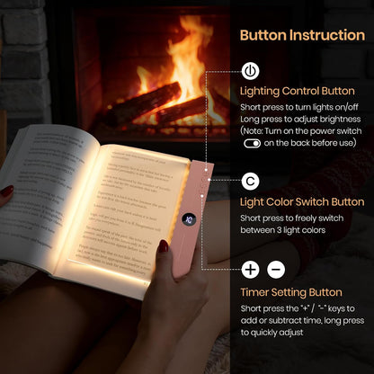 LED Book Light, 3 Color Temps & Stepless Dimming, Night Reading with Timer | 2-In-1 Rechargeable Clear LED Flat Reading Light and Night Light. Perfect for Night Reading and Bookish Gifts(Black)