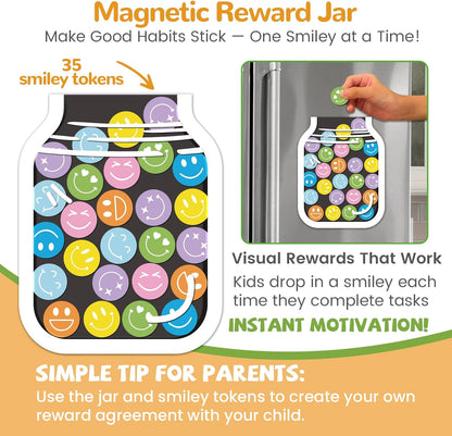 JJPRO Magnetic Bedtime/Morning/Daily Routine Chart for Kids with Reward Jar-Morning Routine Chart,Daily Checklist Reward Chart for Toddlers,Reward Jar for Kids,Cute Visual Schedule Board for Home