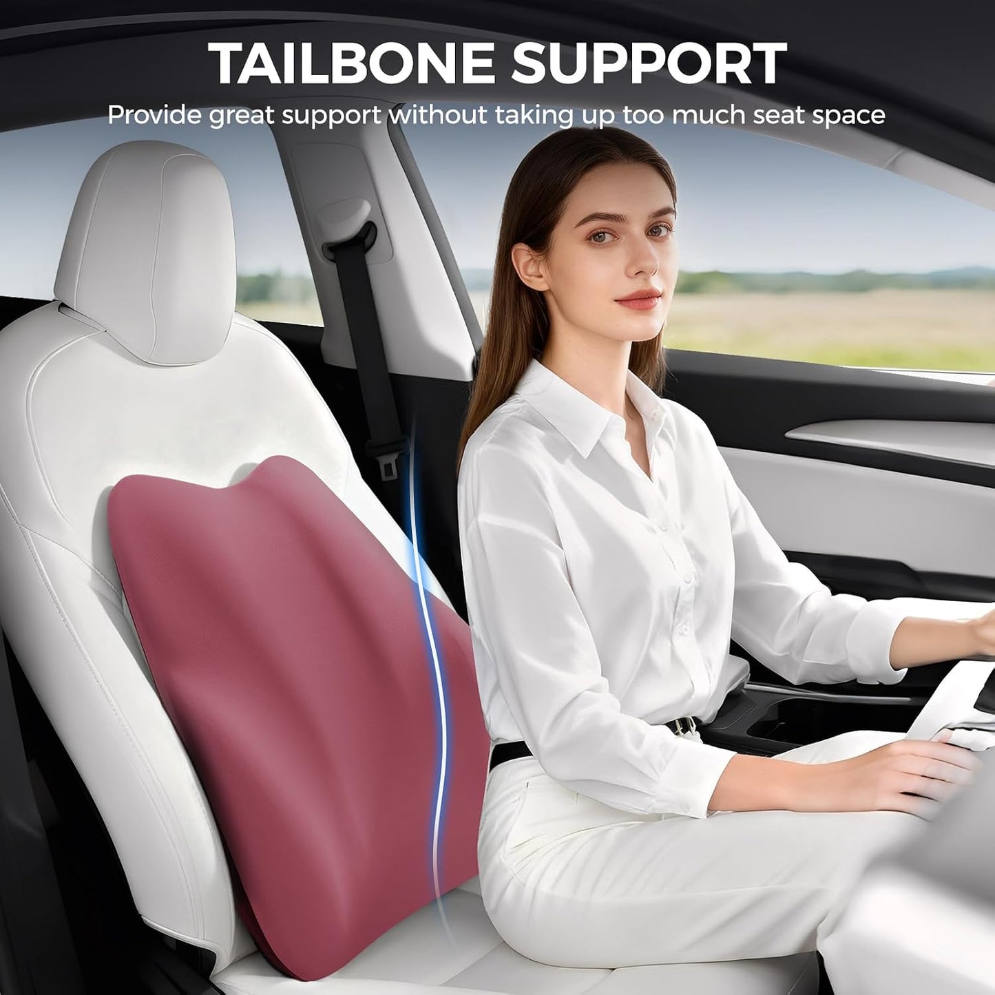 BEBAS Ergonomic Lumbar Support Pillow for Car, Memory Foam Car Back Cushion | Comfort Lumbar Pillow for Back Pain Relief, Breathable Washable Cover, Fits for Driving, Office, Wheelchair, Black