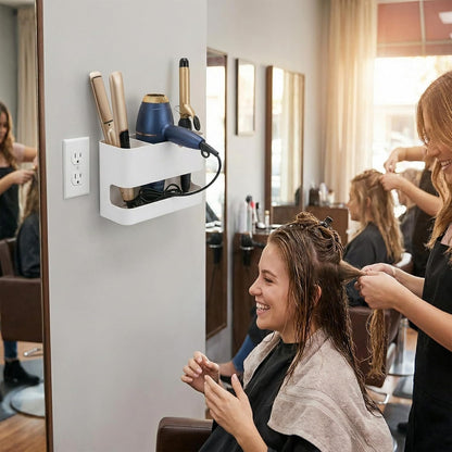 MyGift Wall Mount Salon Hair Tool Organizer with 3 Slots, Black Metal | Wall-mounted black metal storage features 3 slots for curling irons, blow dryers, straighteners, and hair brushes